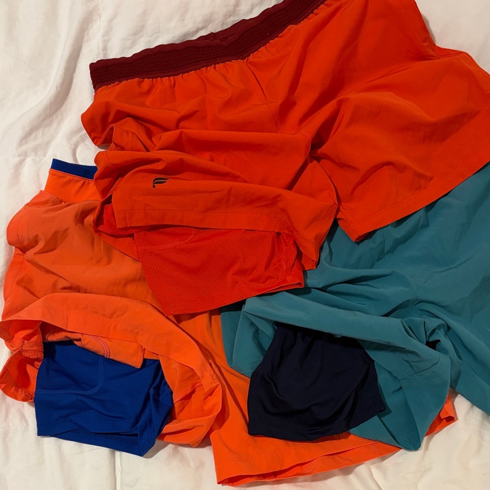 Fabletics Men's Athletic Shorts set combo 3 - Orange, Teal, Red - Picture 5 of 12